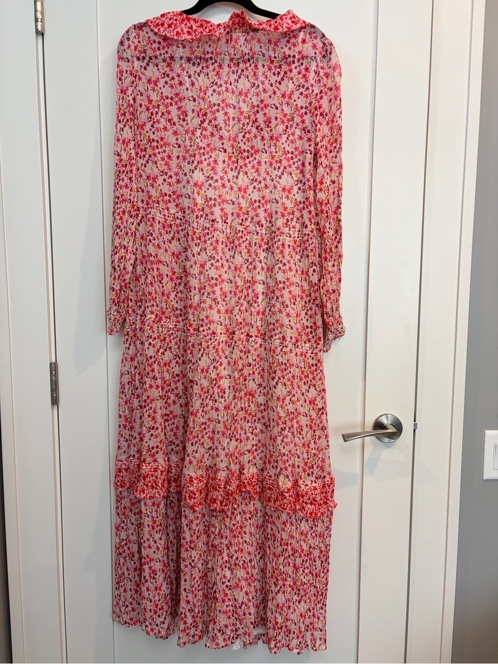 Anthropologie Floral Tiered Maxi Dress Pink Boho Cottagecore Tassel Tie Medium - Picture 4 of 13